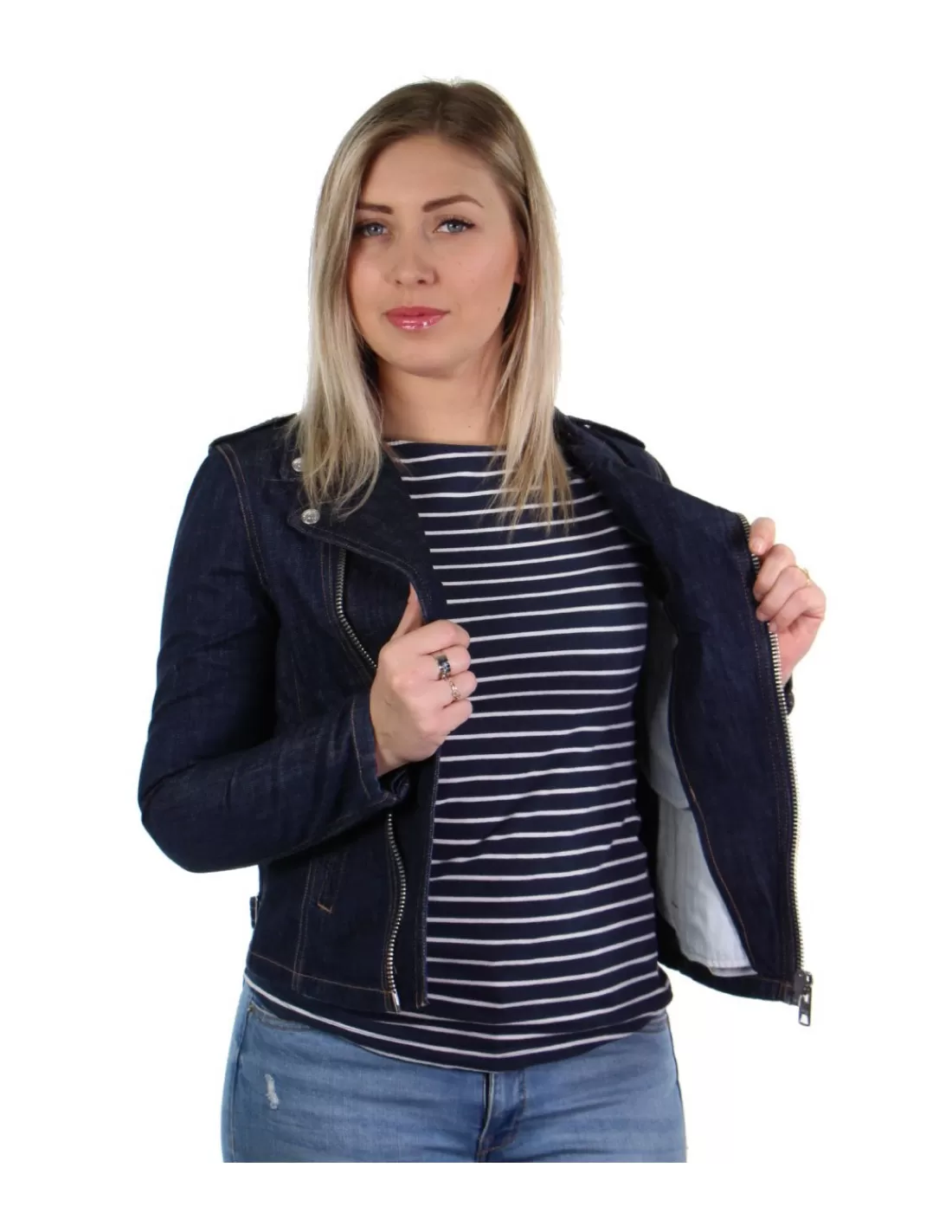 Best Sale Veste en jean ref_48604 Indigo Femme Blousons - Vestes Textile Femme | Style Perfecto Femme