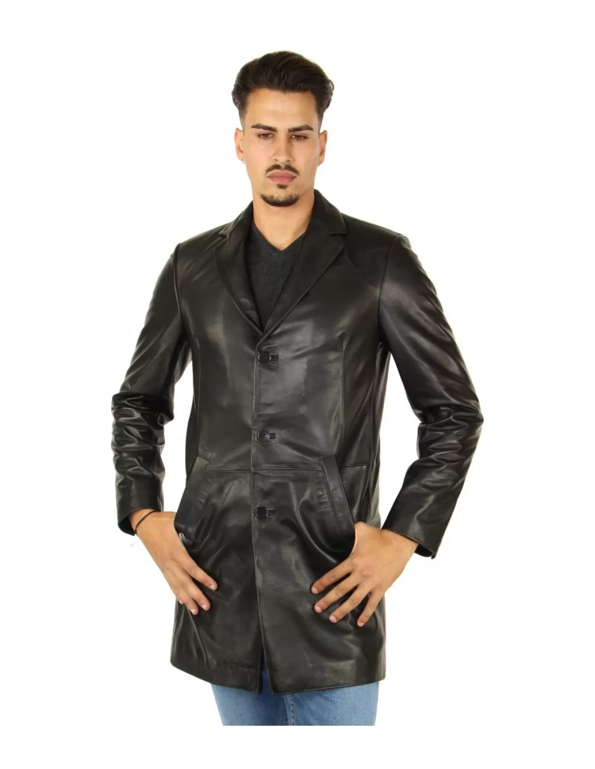 Pallas Cuir Veste Cuir Homme<Veste longue en cuir d'agneau ref 45136 Noir