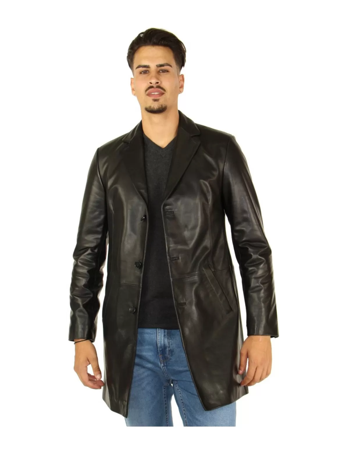 Pallas Cuir Veste Cuir Homme<Veste longue en cuir d'agneau ref 45136 Noir