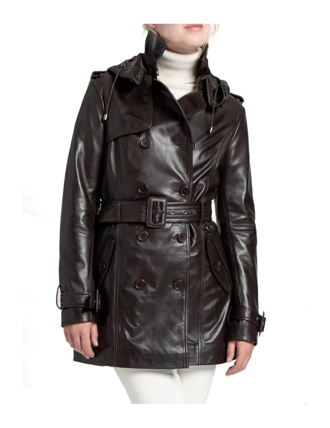 Store Veste trench cuir ref 50589 Chocolat Femme Veste - Blazer Cuir Femme